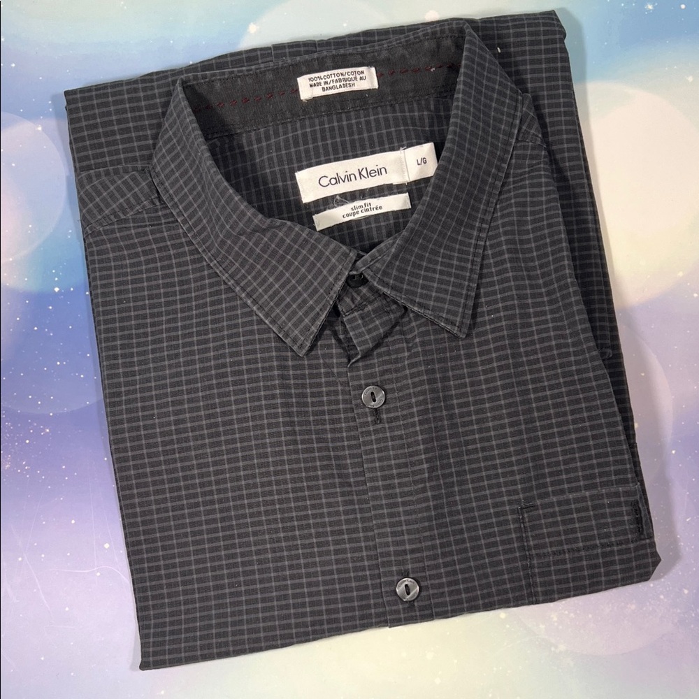 Calvin Klein Men's Dark Gray Plaid Shirt